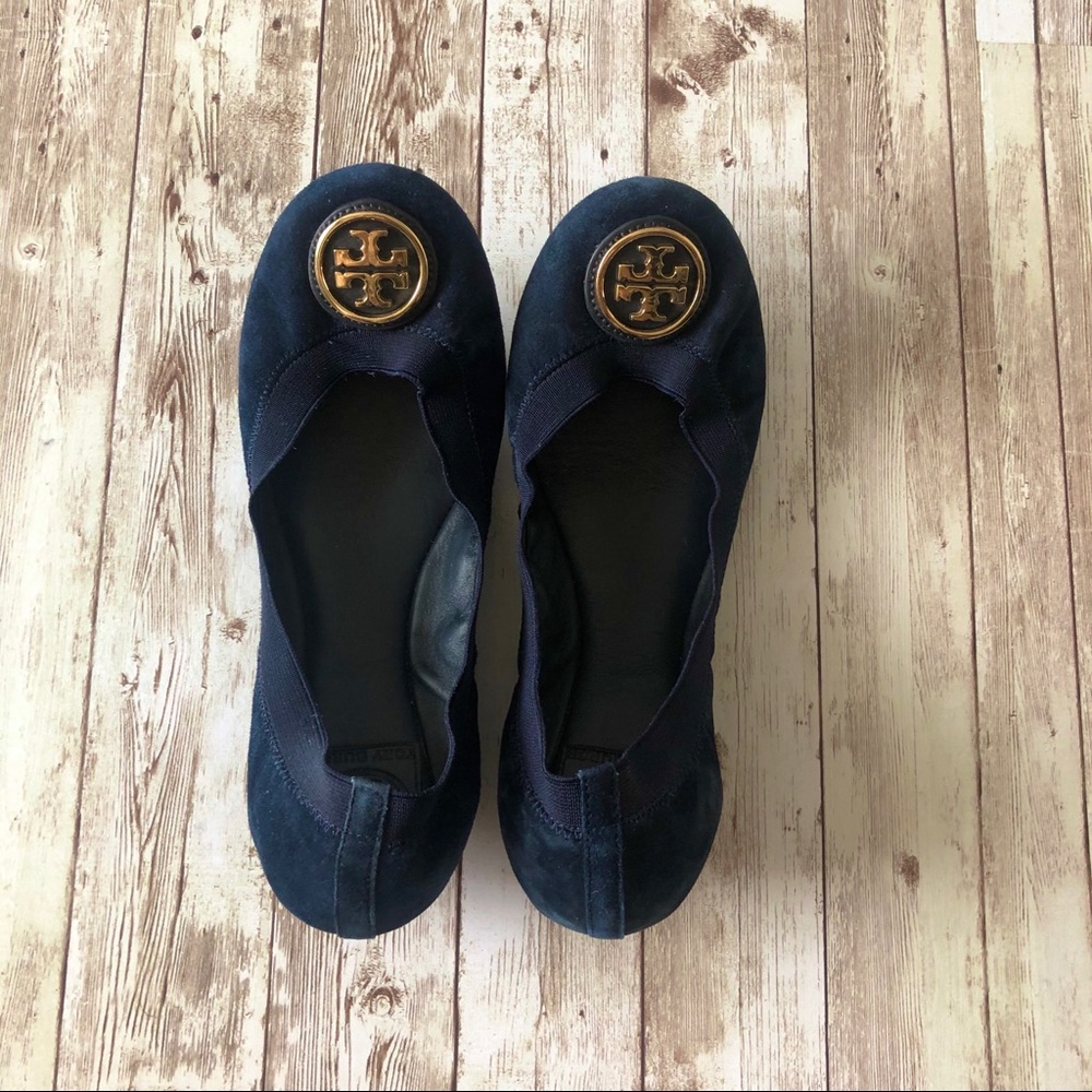 tory burch navy blue suede ballet flats 8